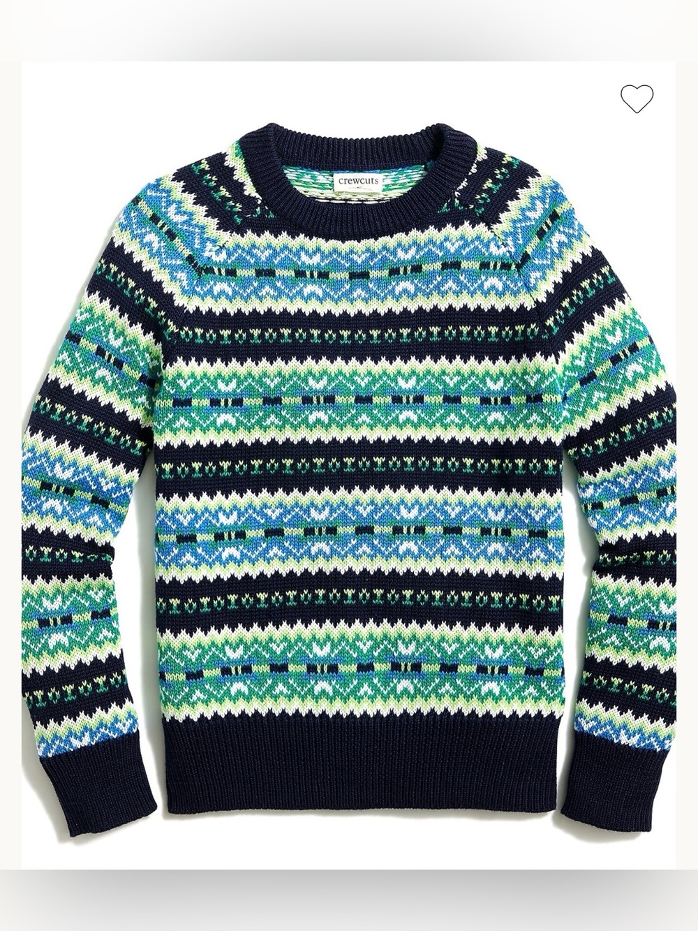 Crewcuts Navy, Green & Light Blue Fair Isle Crewneck Sweater